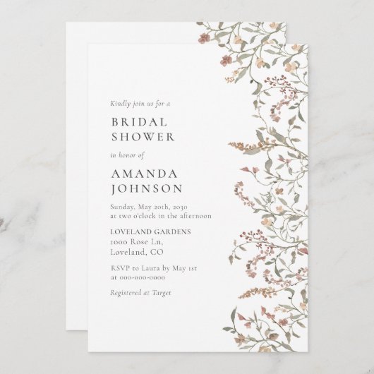 Invitation Fête des mariées botanique Boho (Devant / Derrière)