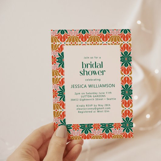 Invitation Fête des mariées botanique de Noël rose rouge