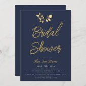 Invitation Fête des mariées botanique d'or de marine chic mod (Devant / Derrière)
