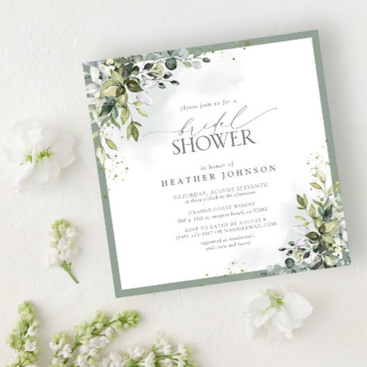 Invitation Fête des mariées botanique Dusty Blue Eucalyptus