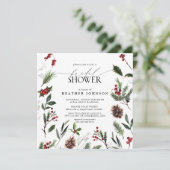 Invitation Fête des mariées botanique Festive de Pin d'hiver  (Debout devant)