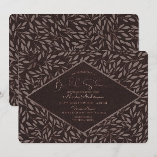 Invitation Fête des mariées botanique Feuille de chocolat Mau (Devant / Derrière)