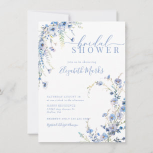 Invitation Fête des mariées botanique Fleur sauvage bleue mod