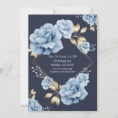 Invitation Fête des mariées botanique Florale Bleu & Or (Dos)