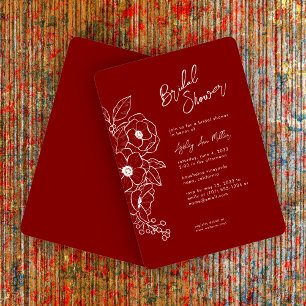 Invitation Fête des mariées botanique florale minimale rubis