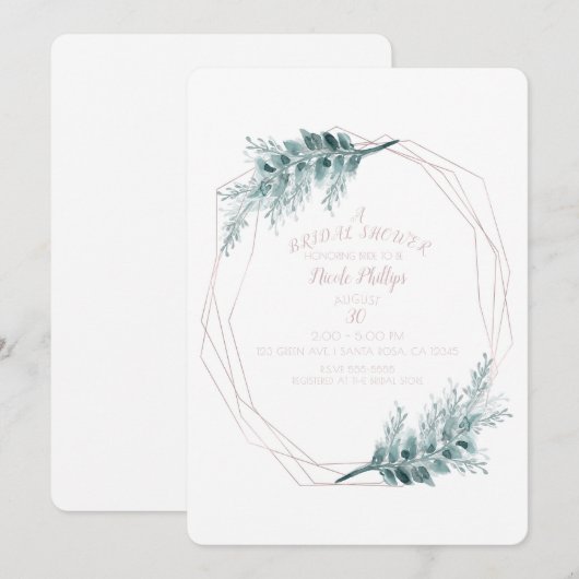 Invitation Fête des mariées botanique géométrique Glam or ros (Devant / Derrière)