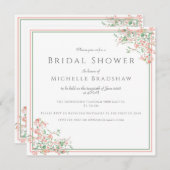 Invitation Fête des mariées Botanique rose et vert Boho (Devant / Derrière)