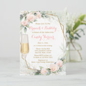 Invitation Fête des mariées botanique rose pâle (Debout devant)