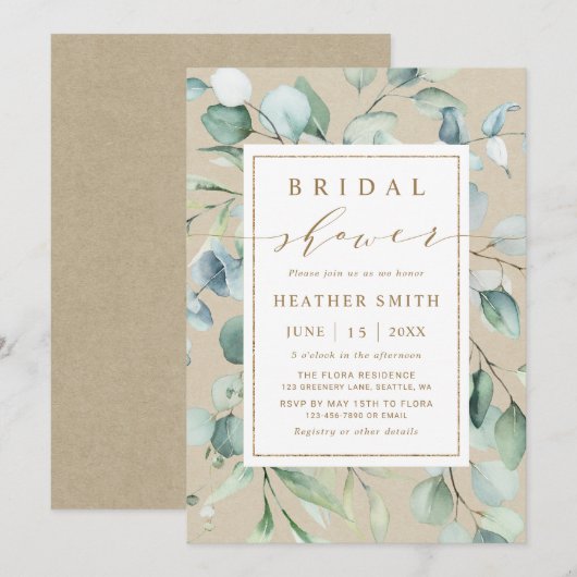 Invitation Fête des mariées botanique Rustique Gold Green (Devant / Derrière)