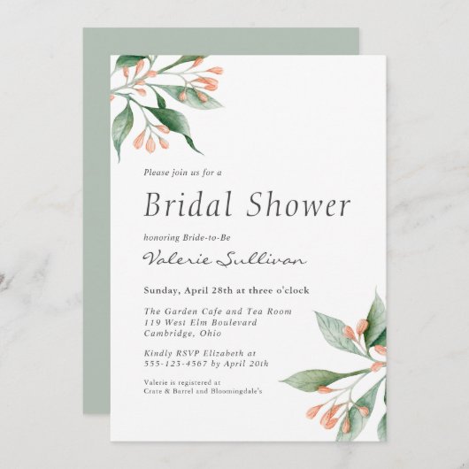 Invitation Fête des mariées botanique simple et élégante (Devant / Derrière)