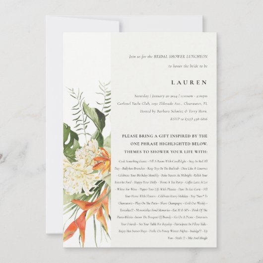 Invitation Fête des mariées botanique tropicale orange (Devant)