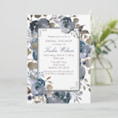 Invitation Fête des mariées botanique vintage Blue Gold (Debout devant)