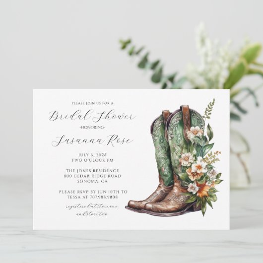 Invitation Fête des mariées Bottes rustiques (Debout devant)