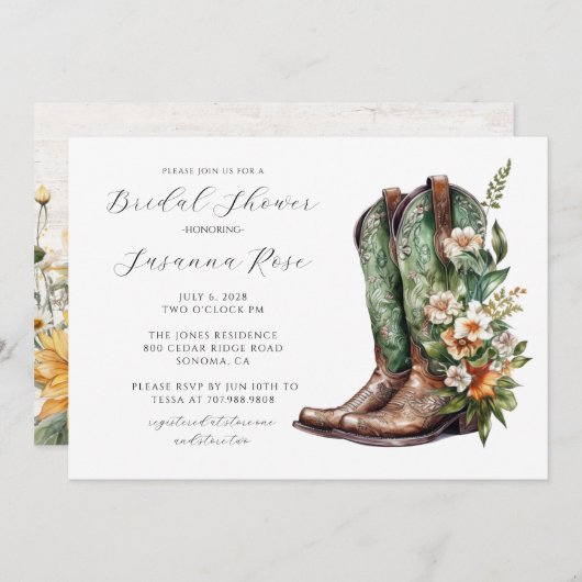 Invitation Fête des mariées Bottes rustiques (Devant / Derrière)