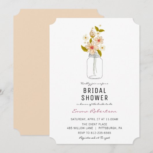 Invitation Fête des mariées Bouquet Mason Jar Douche invitati (Devant / Derrière)