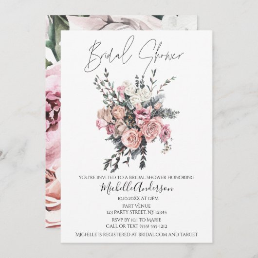 Invitation Fête des mariées Bouquet vintage (Devant / Derrière)