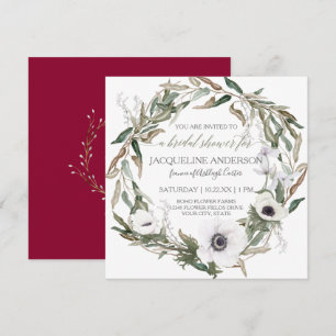 Invitation Fête des mariées Bourgogne Anémone Olive Leaf Wrea