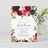 Invitation Fête des mariées, Bourgogne, Aquarelle Blush+Navy (Debout devant)