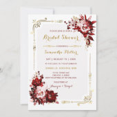 Invitation Fête des mariées Bourgogne et or modifiable (Devant)