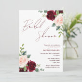 Invitation Fête des mariées Bourgogne & Fleurs Rouges (Debout devant)