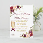 Invitation Fête des mariées Bourgogne Floral Brunch Bubbly Go (Debout devant)