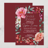Invitation Fête des mariées Bourgogne moderne bordée de fleur (Devant / Derrière)