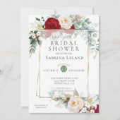 Invitation Fête des mariées | Bourgogne Peony Floral Frame (Devant)