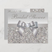 Invitation Fête des mariées Bow & Diamond Sequins Argent Impr (Devant / Derrière)