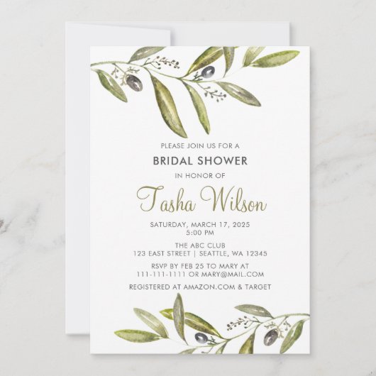 Invitation Fête des mariées Branches d'olive (Devant)