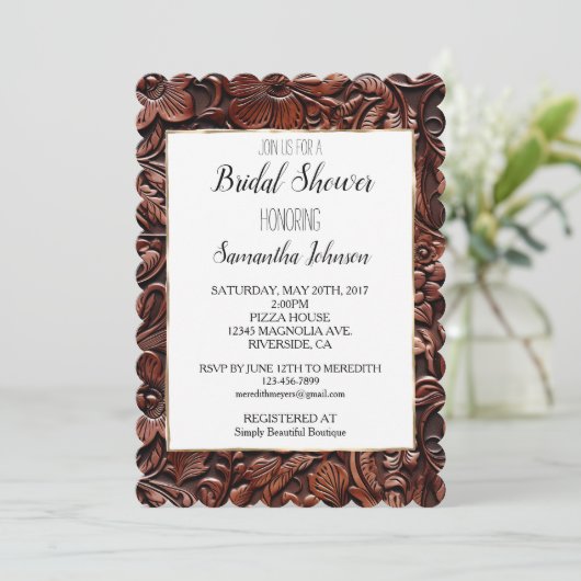 Invitation Fête des mariées Brown de fleurs occidentales (Debout devant)