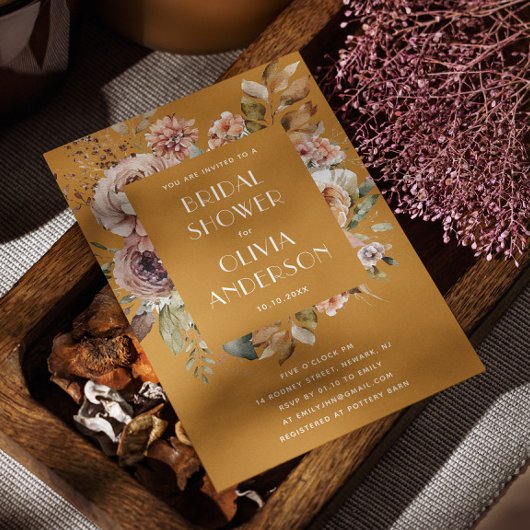 Invitation Fête des mariées Brown de moutarde | Elegant Boho 