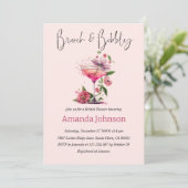 Invitation Fête des mariées Brunch & Bubbly Blush Pink Flower (Debout devant)