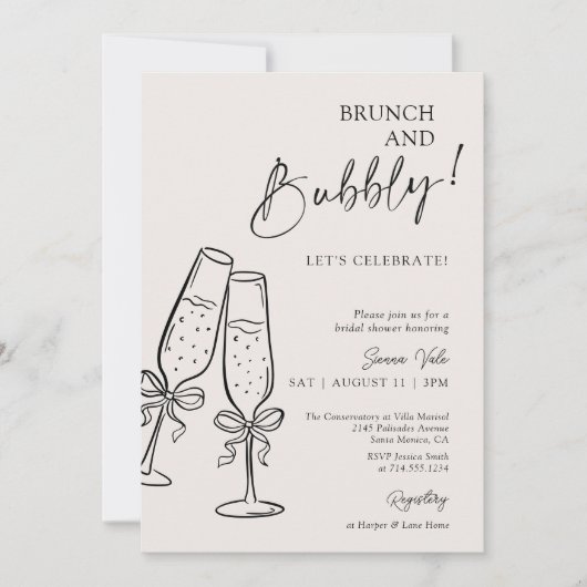 Invitation Fête des mariées Brunch & Bubbly Champagne Black B (Devant)