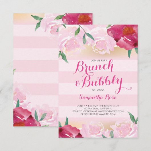 Invitation Fête des mariées Brunch & Bubbly Fleurs (Devant / Derrière)