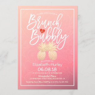 Invitation Fête des mariées Brunch Bubbly Gold Pineappy Coupl