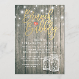 Invitation Fête des mariées Brunch Bubbly Rustic Wood Mason J
