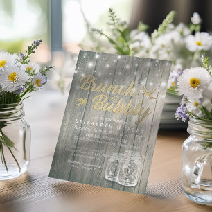 Invitation Fête des mariées Brunch Bubbly Rustic Wood Mason J