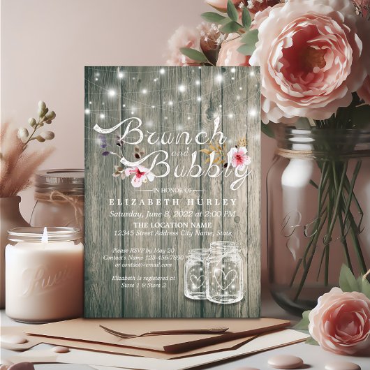 Invitation Fête des mariées Brunch Bubbly Rustic Wood Mason J