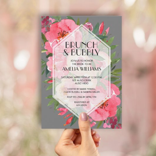 Invitation Fête des mariées Brunch et Bubbly Pink Peonies