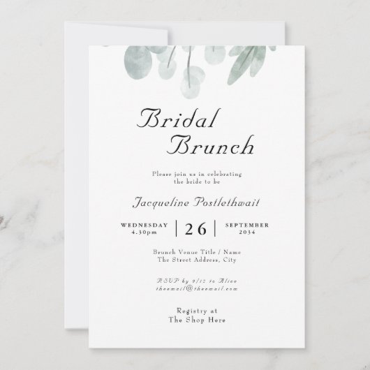 Invitation Fête des mariées Brunch Eucalyptus Floral Mariage (Devant)
