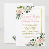 Invitation Fête des mariées Brunch Gold Rose Floral Invitatio (Devant / Derrière)