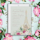 Invitation Fête des mariées Brunch Paris Tour Eiffel français<br><div class="desc">Célébrez votre future mariée lors d’un brunch sur la douche nuptiale à thème parisien et d’une fête à bulles. Elégante invitation à déjeuner de douche nuptiale pour la fête franco-parisienne. Une tour Eiffel dorée est entourée de roses roses et blanches, de feuilles et de feuillage d'eucalyptus verts. Les accents de...</div>