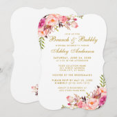 Invitation Fête des mariées Brunch Rose Floral Gold Invitatio (Devant / Derrière)