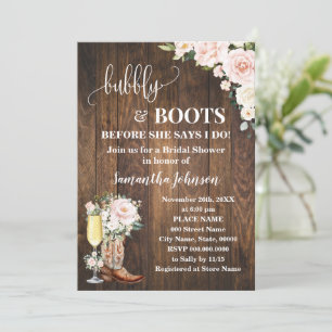 Invitation Fête des mariées Bubbly & Boots Rose Floral Ouest