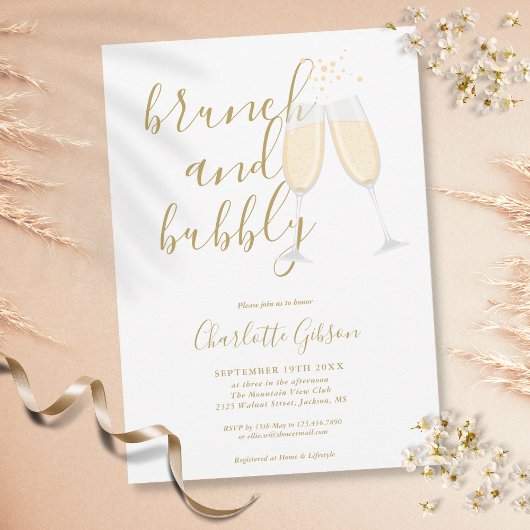 Invitation Fête des mariées Bubbly Gold Signature Script Brun