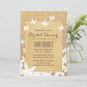 Invitation Fête des mariées Burlap stylé Flying Butterflies (Debout devant)