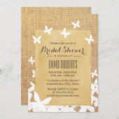 Invitation Fête des mariées Burlap stylé Flying Butterflies (Devant / Derrière)