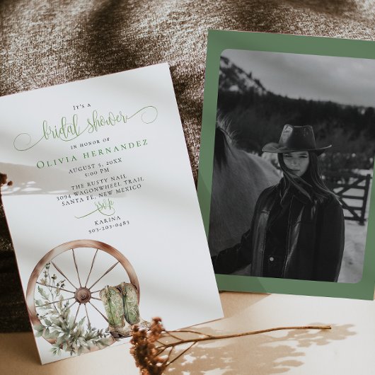 Invitation Fête des mariées calligraphique occidentale rustiq