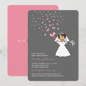 Invitation Fête des mariées Cartoon Bride Coeurs Rose Fleurs (Devant / Derrière)