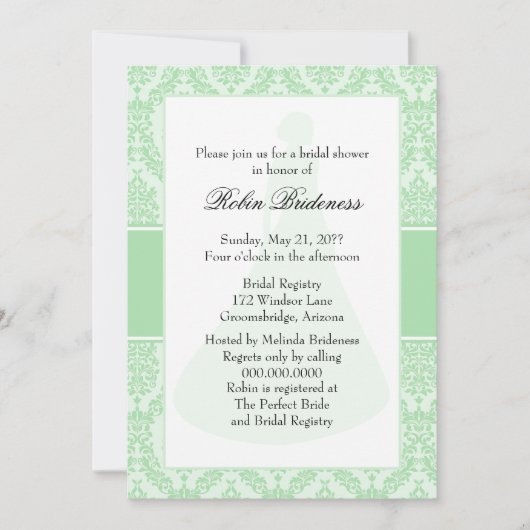 Invitation Fête des mariées Celadon Damask (Devant)